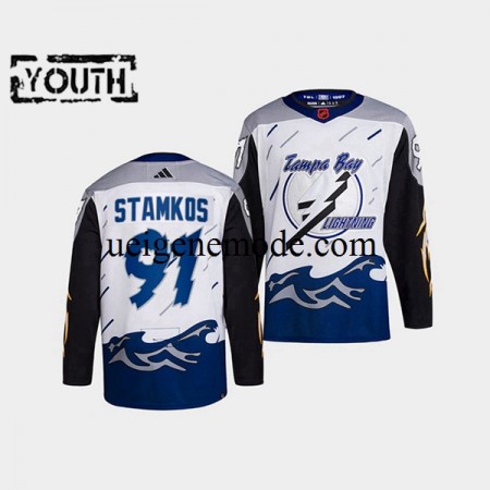 Kinder Tampa Bay Lightning Eishockey Trikot Steven Stamkos 91 Adidas 2022 Reverse Retro Weiß Authentic